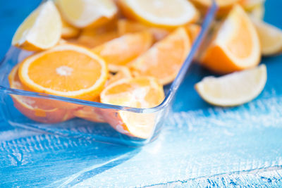 Close-up of orange fruit on table