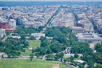 High angle view of buildings in city