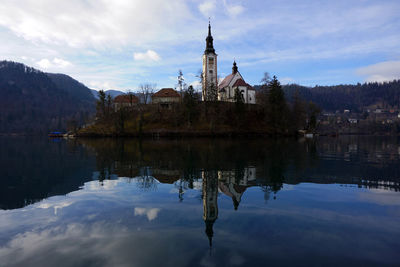 Reflection of church in lake