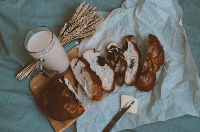 High angle view of breakfast on table
