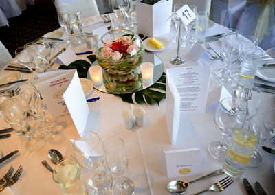 High angle view of food on table in restaurant