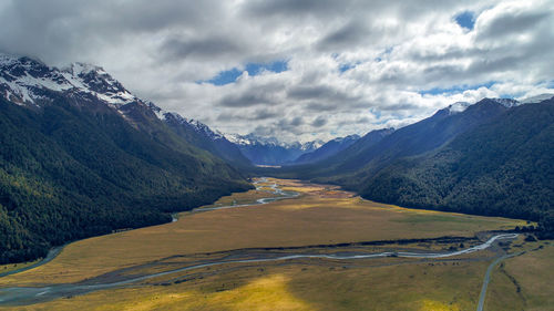 Scenic view of snowcapped mountains against sky