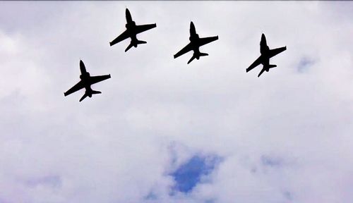 Low angle view of airplane flying in sky