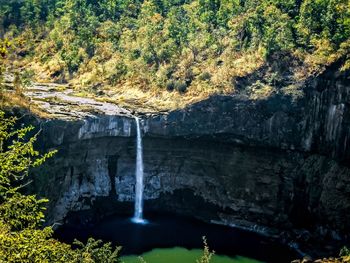 Scenic view of waterfall in forest