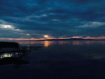 Scenic view of calm sea against cloudy sky