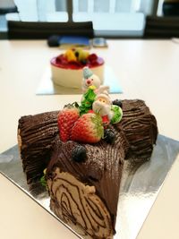Close-up of dessert served on table