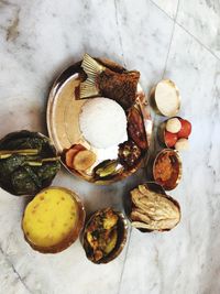 High angle view of food on table