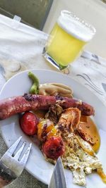 High angle view of food in plate on table