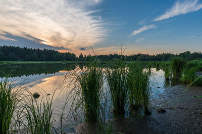 Scenic view of lake against sky during sunset