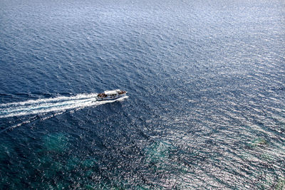 Aerial view of boat in sea