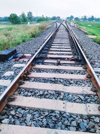 High angle view of railroad tracks against sky