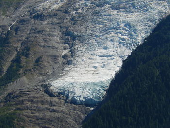 High angle view of snowcapped mountains during winter