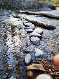 Close-up of pebbles on beach