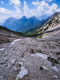 Summer view of a broad glacial scree