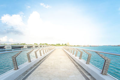 View of swimming pool by sea against sky