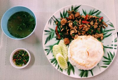 High angle view of salad in plate on table