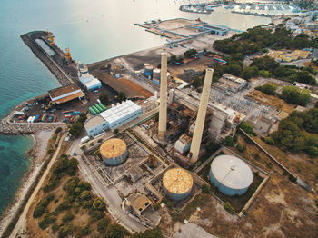 High angle view of buildings in city