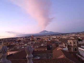 High angle view of townscape against sky at sunset