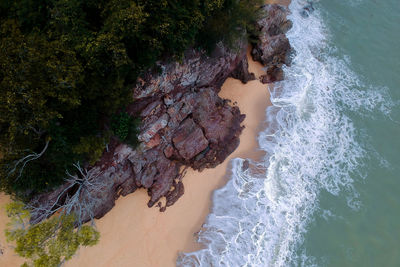 High angle view of rock formation at sea shore