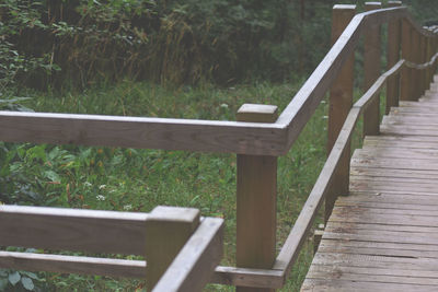 Close-up of wooden footbridge