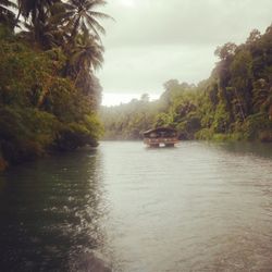 Scenic view of river against cloudy sky