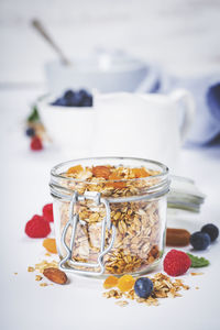 Close-up of breakfast served on table