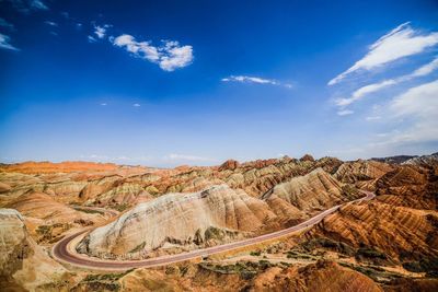 Panoramic view of landscape against blue sky