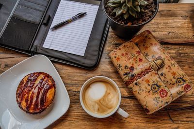 High angle view of breakfast on table