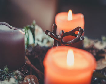Close-up of illuminated candle