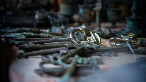 Close-up of old metallic keys