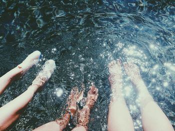 Low section of friends in lake