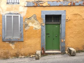 Closed door of building