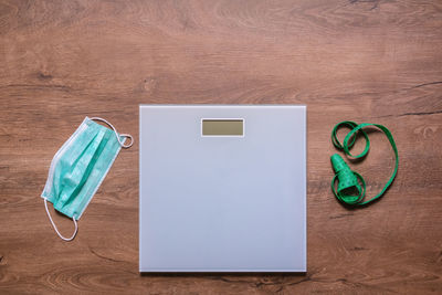 High angle view of paper on table