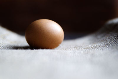 Close-up of egg on fabric