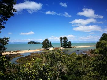 Scenic view of sea against blue sky