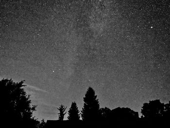 Low angle view of silhouette trees against sky at night