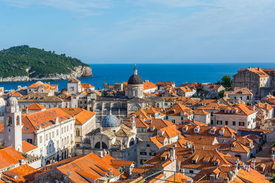 High angle view of buildings in city