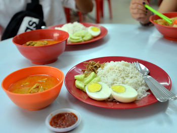 Close-up of breakfast served on table