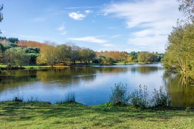 Scenic view of lake against cloudy sky