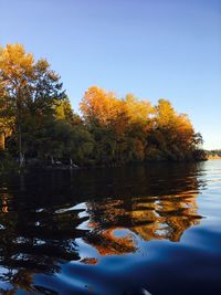 Reflection of trees in lake against sky during autumn