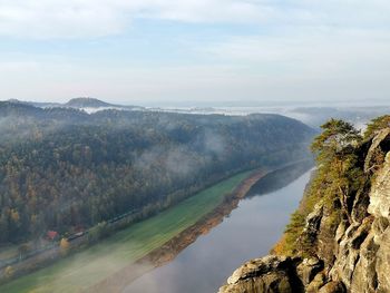 Scenic view of landscape and mountains against sky