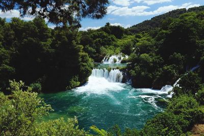 Scenic view of waterfall