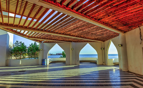 Interior of bridge against sky