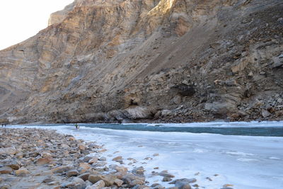 Frozen zanskar river by mountain