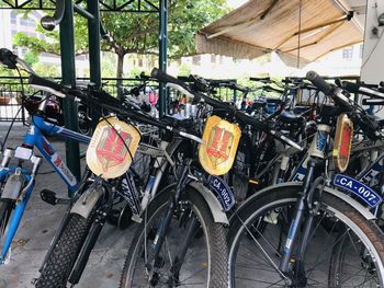 View of bicycles in parking lot