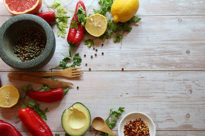 Directly above shot of chopped fruits on table