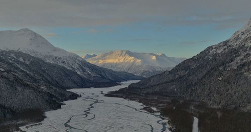 Scenic view of snowcapped mountains against sky