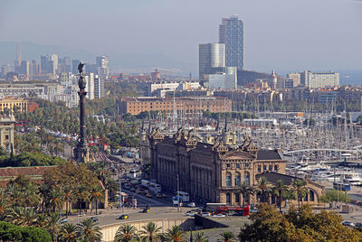 High angle view of buildings in city