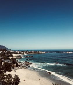 Scenic view of sea against clear blue sky