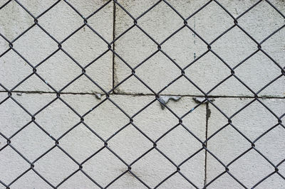 Full frame shot of chainlink fence against concrete wall